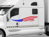 white semi truck with american flag wave vinyl decal on driver cab side