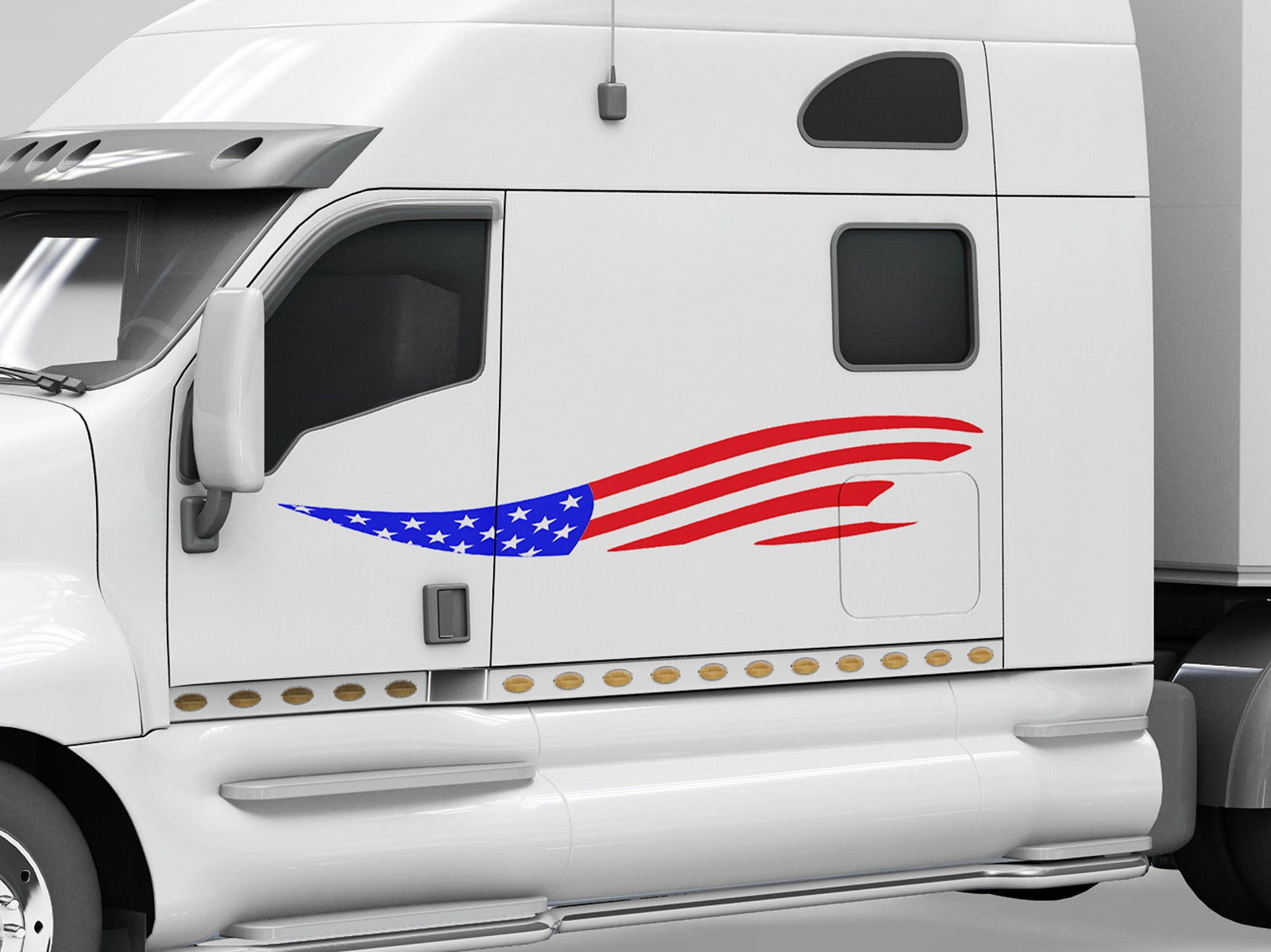 white pickup with american flag wave vinyl graphic on driver side