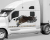 white semi truck with bald eagle checkered flag vinyl graphics on driver side