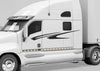 white semi truck with black slipstream graphic vinyl cut stripe on driver side