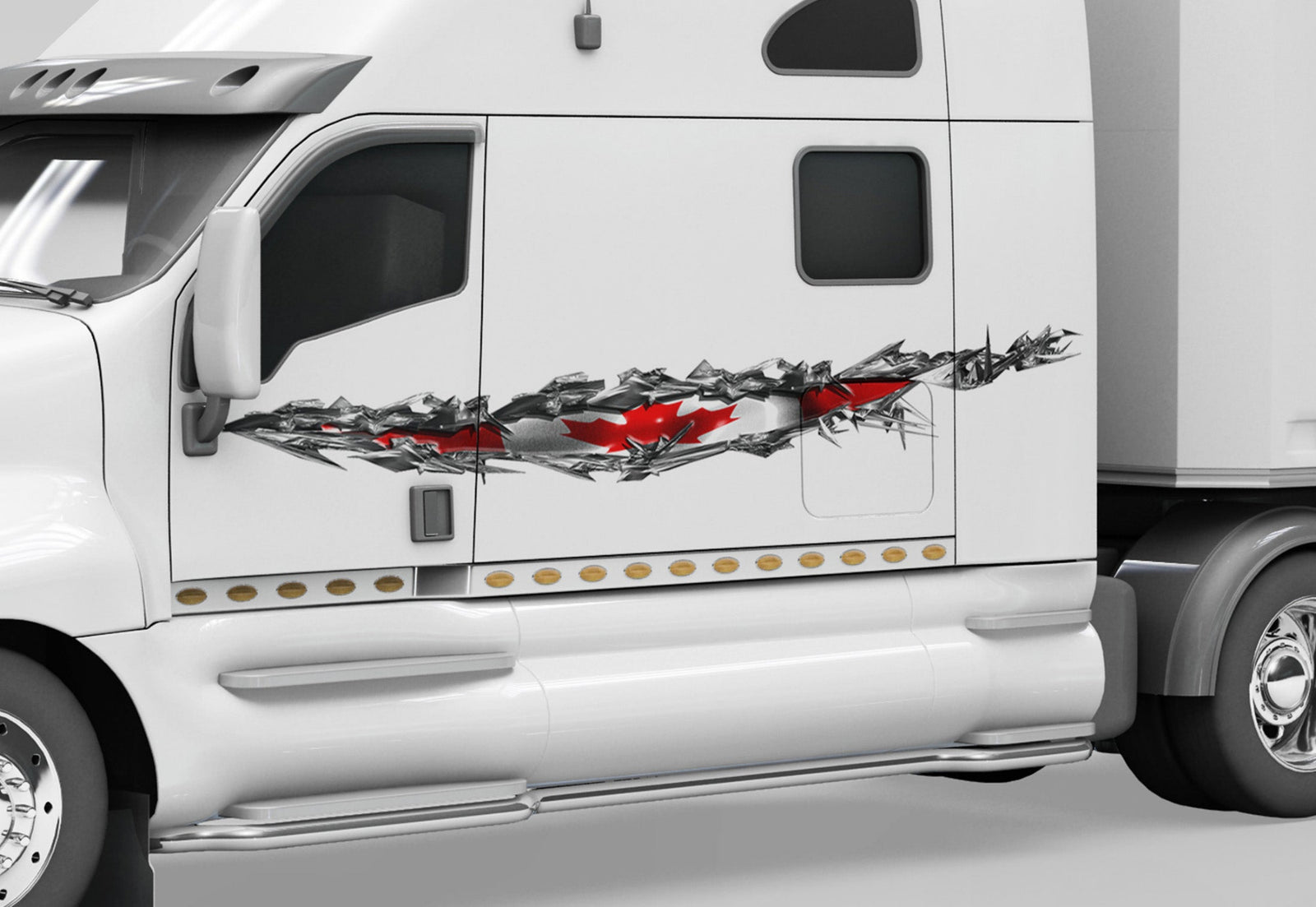 white pickup with canadian flag ripper tear vinyl graphics on driver side