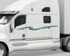 white semi truck with green checkers aurora vinyl graphic stripe on driver cab side