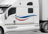 white semi with red white and blue stars and stripes vinyl decal on driver side