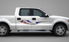 white truck with American flag graphic stripe on passenger side