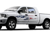 white truck with american flag Aero spike vinyl decal on driver side