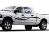white truck with black brush strokes vinyl decals on driver side