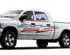 white truck with electro red silver vinyl graphics on it driver side