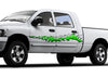 white truck with green mud splash vinyl decal on driver side