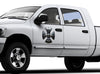 white truck with maltese cross skulls decal on driver side door