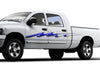 white truck with mud splash stripe vinyl graphics on driver side
