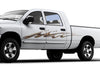 white truck with mud splash stripe vinyl graphics on driver side