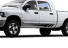 white truck with rocker blade vinyl cut decal on driver side