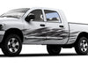 white truck with scratch vinyl stripes decals on its driver side
