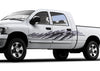 white pickup with metal style flamesurge vinyl decal on driver side