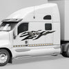 white semi big rig with large skulls rip tear decal on driver side