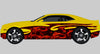 Yellow camaro car with red dragons attack wrap on driver side