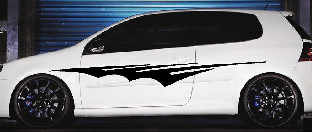 tribal spear stripe vinyl cut decal on white hatchback car