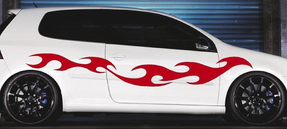 tribal red flame vinyl decal on white car