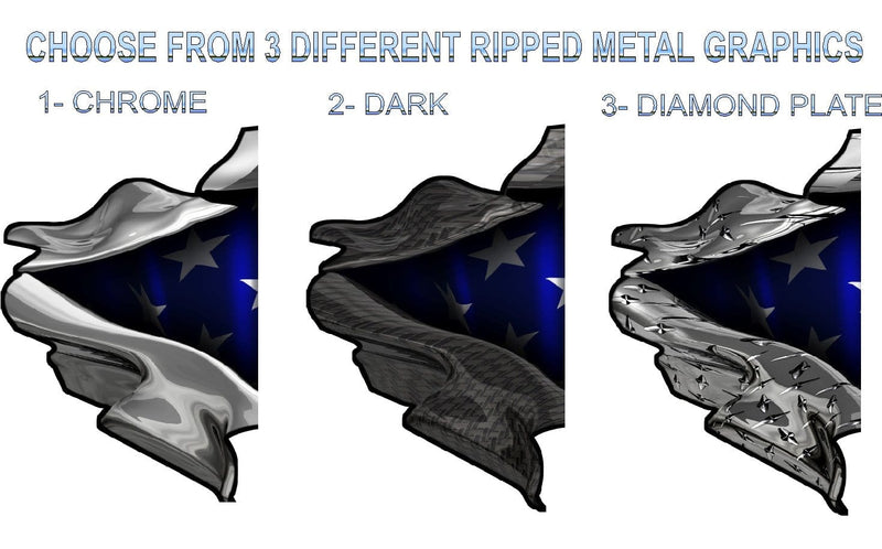 American flag tear decal available tear styles, chrome, carbon fibre and diamond plate