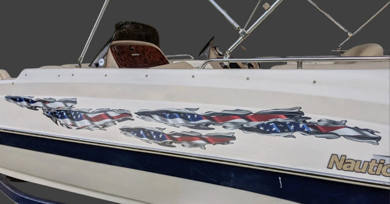 American patriotic decals on boat port side
