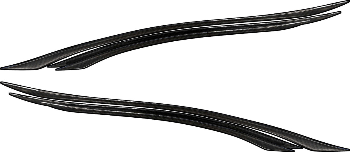 Aries tribal carbon fiber side stripe vinyl graphic set, mirrored pair for driver and passenger side on white background
