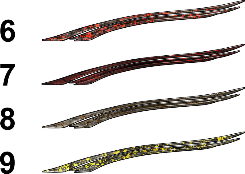 Aries tribal stripe vinyl graphics color options 6 to 9 in red, bronze and yellow metal finishes