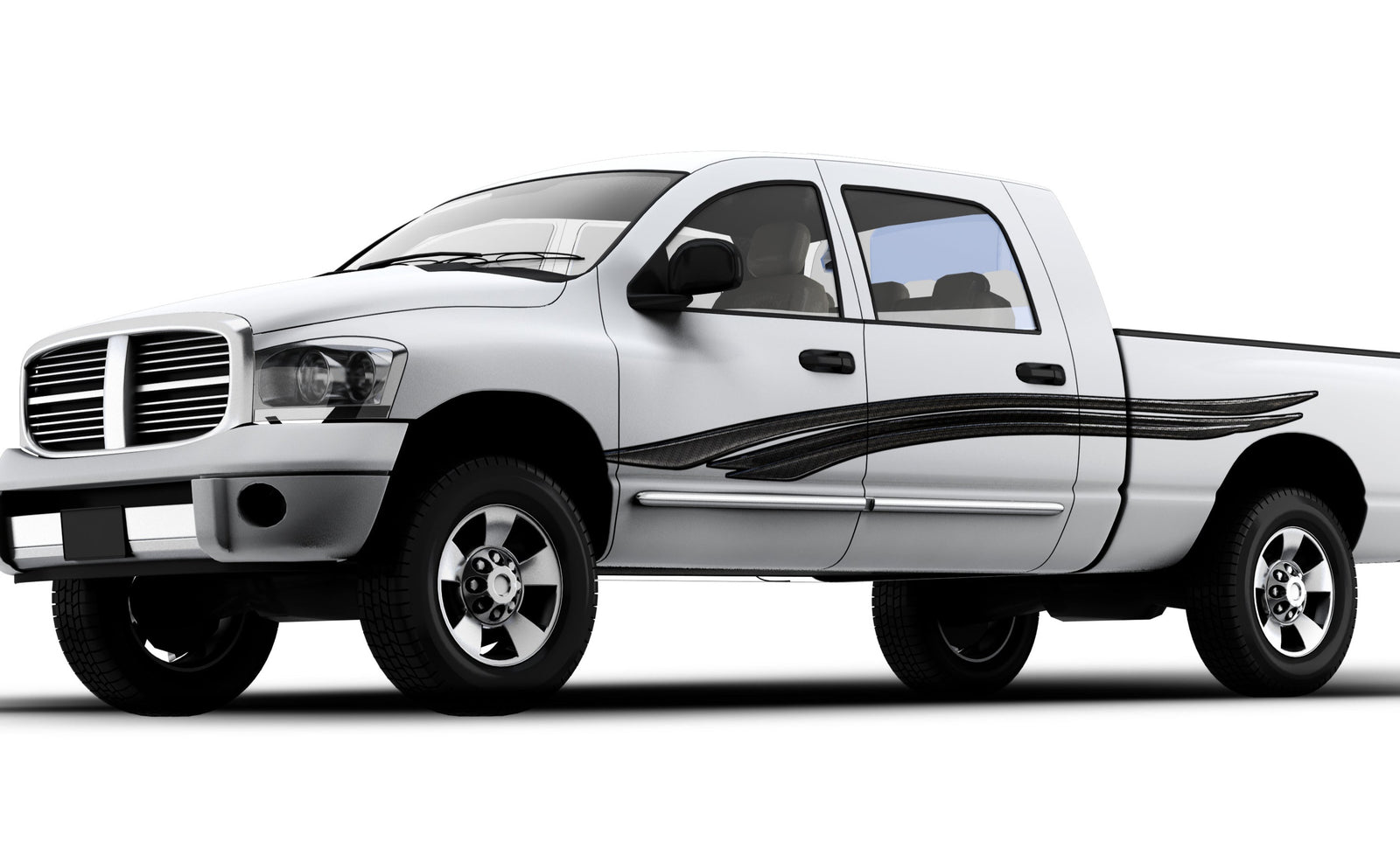 Aries tribal decal stripes on white pickup truck