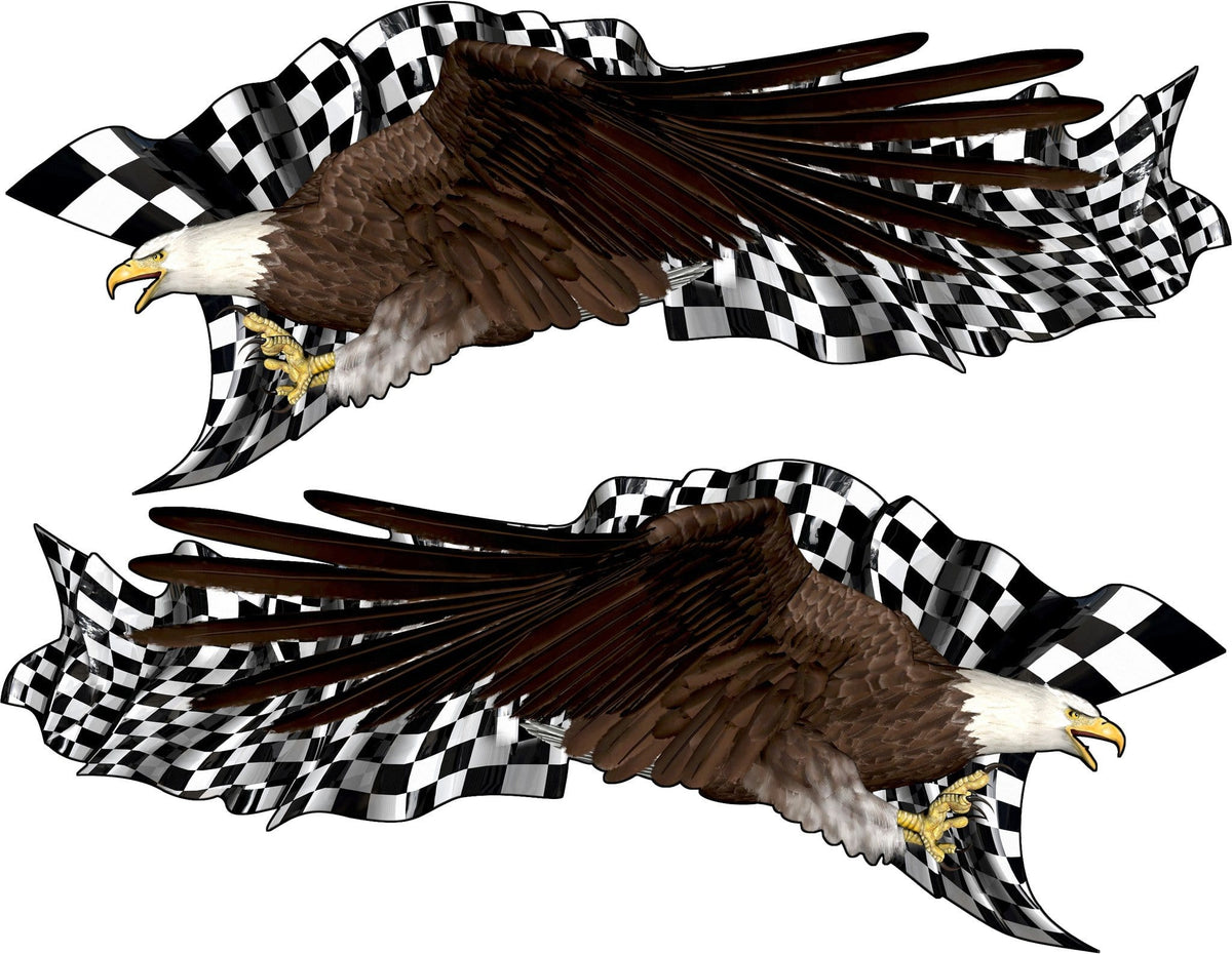 Bald Eagle Checkered Flag Racing Side Decals — Driver & Passenger Set Preview