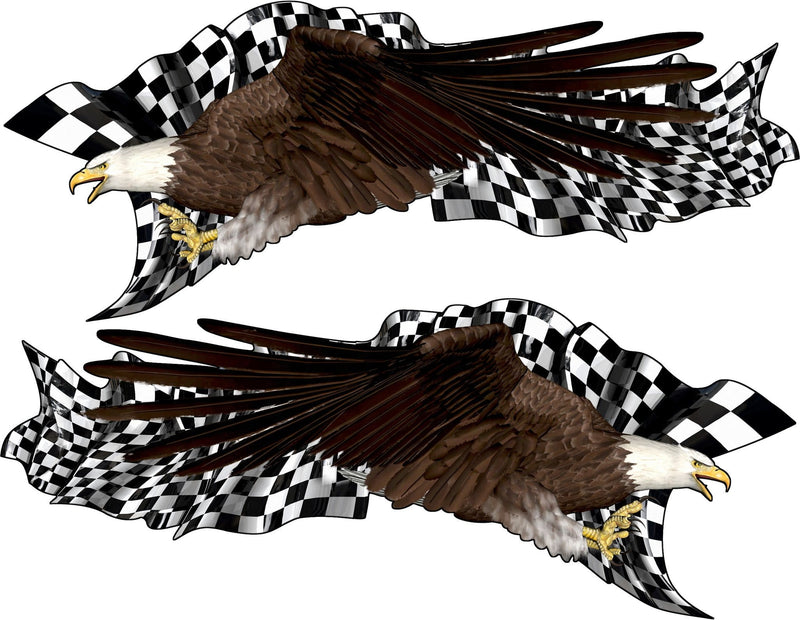Bald Eagle Checkered Flag Racing Side Decals — Driver & Passenger Set Preview