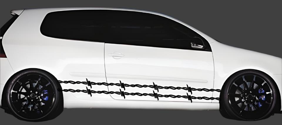 barbwire vinyl decals on white sports car