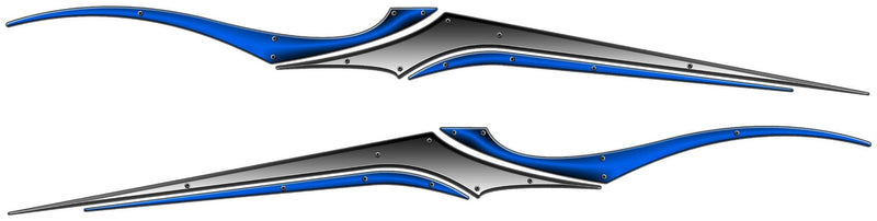 Blue Blade Sword boat decal set of two with metallic rivet details for hull sides