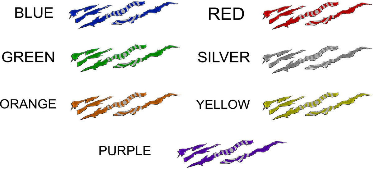 Bullseye decal stripes color options showing blue, green, orange, purple, red, silver, and yellow variations