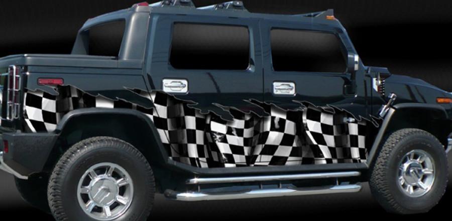 checker flag vinyl wrap on H2 hummer