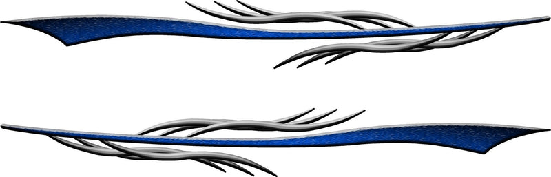 Dart boat stripe decal set of 2 with blue textured stripe and grey spears