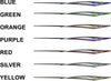 Dilemma stripe vehicle decals displayed in blue, green, orange, purple, red, silver and yellow with color names listed beside each pair.
