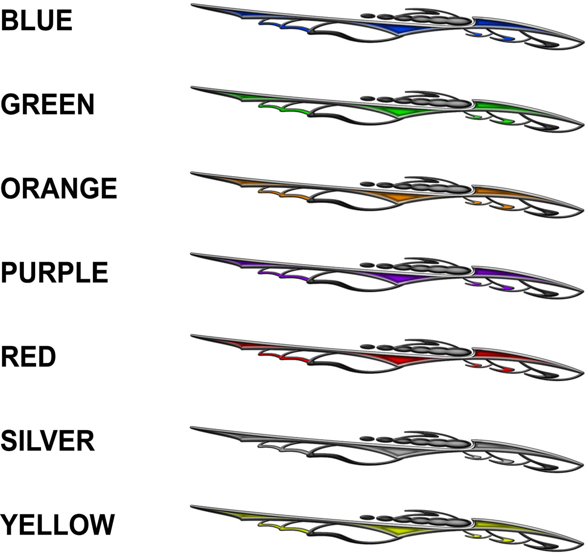 Feedback Stripes Truck Vinyl Decals — 7 Color Options Preview (Blue, Green, Orange, Purple, Red, Silver, Yellow)