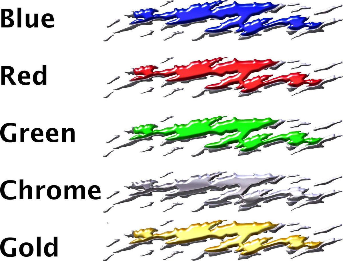 Mud Splash Metal vinyl decal color options blue red green chrome gold
