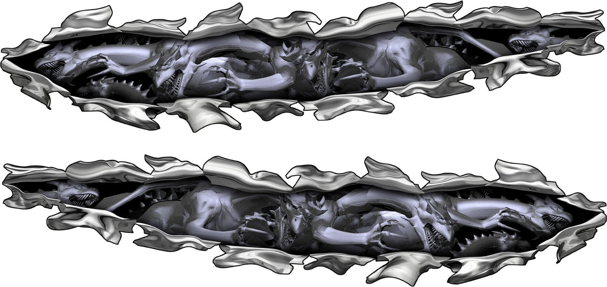 Pair of chrome dragon tear vinyl decals for both sides of a car or truck