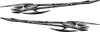 Pair of chrome tribal edge vinyl decals for cars and trucks, long spiked metal blades shown as mirrored driver and passenger side graphics on white background.