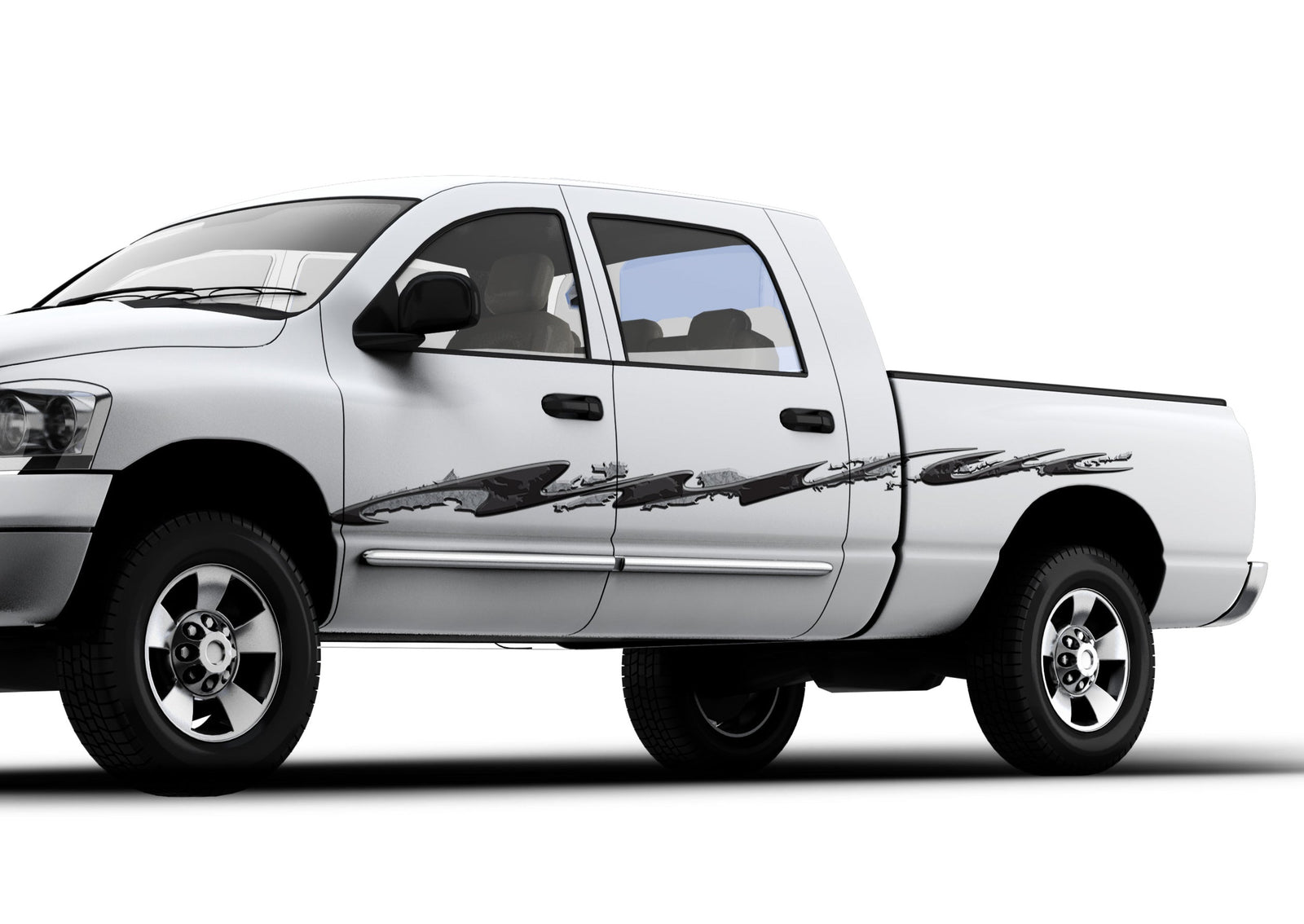 Rip Tide Vinyl Decal Stripe on the side of white truck