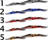 Tribal Chains truck side decal color styles 1 to 5 in grey, blue, red, orange and gold metallic flames