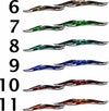 Tribal Chains vinyl graphics color styles 6 to 11 in bronze, green, teal, blue and red-orange metallic designs