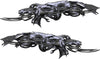Tribal Dragons side vinyl graphic kit in grey with carbon-fiber tribal blades, mirrored pair on white background
