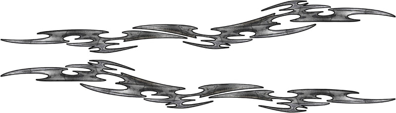 Tribal Link side vinyl decal kit in riveted silver metal style, mirrored pair for both sides of a vehicle on white background