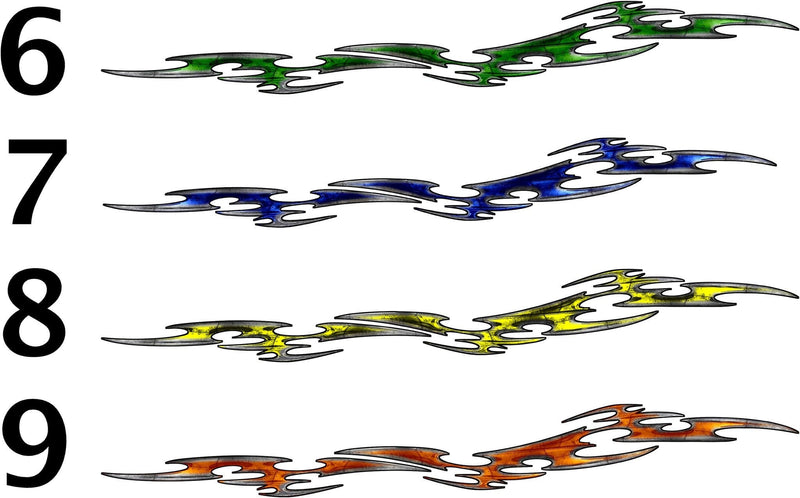 Tribal Link truck decal color options 6 to 9 in green, blue, yellow and orange metal styles