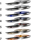 Tribal Zions carbon-fiber side decals — 7 styles (1–7) sample for cars & trucks: graphite, silver tech, cobalt, midnight, red, gold, orange