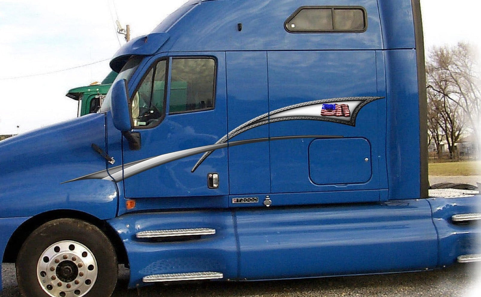 american flag decal stripes on the side of white truck