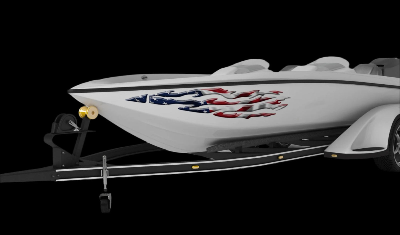 American flag patriotic flames vinyl decal on boat