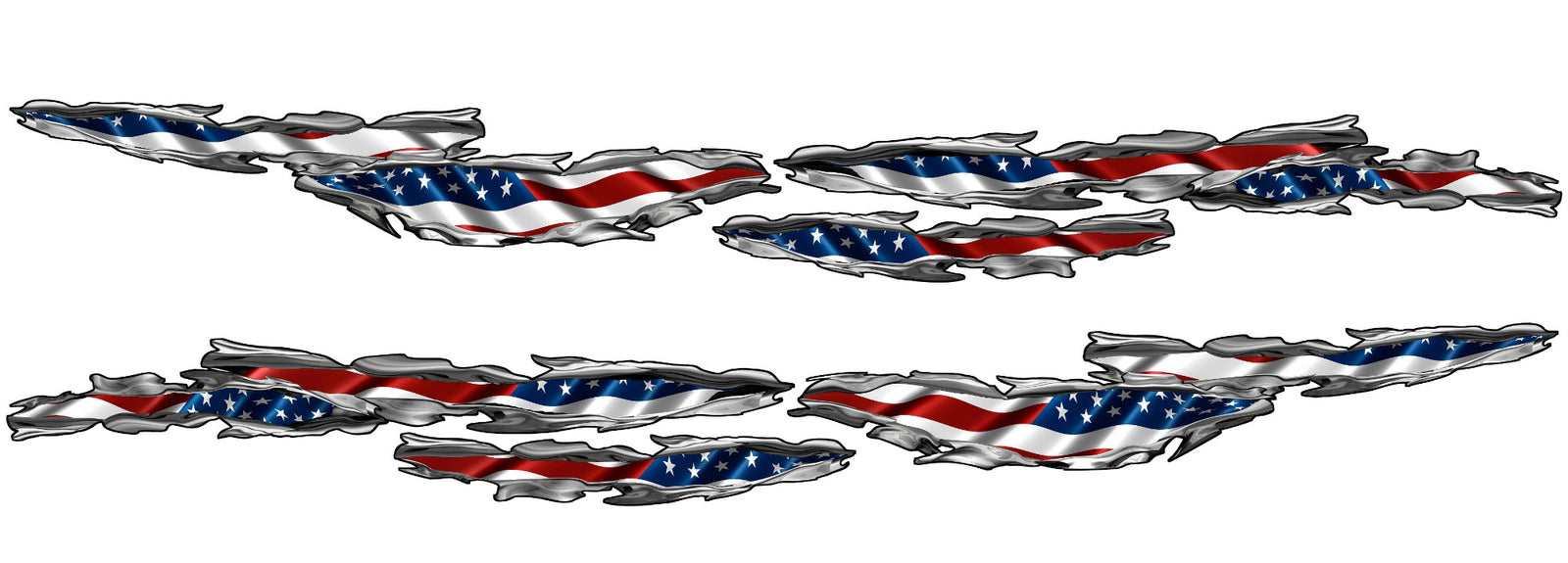 american flag metal tear decals on the side of white truck