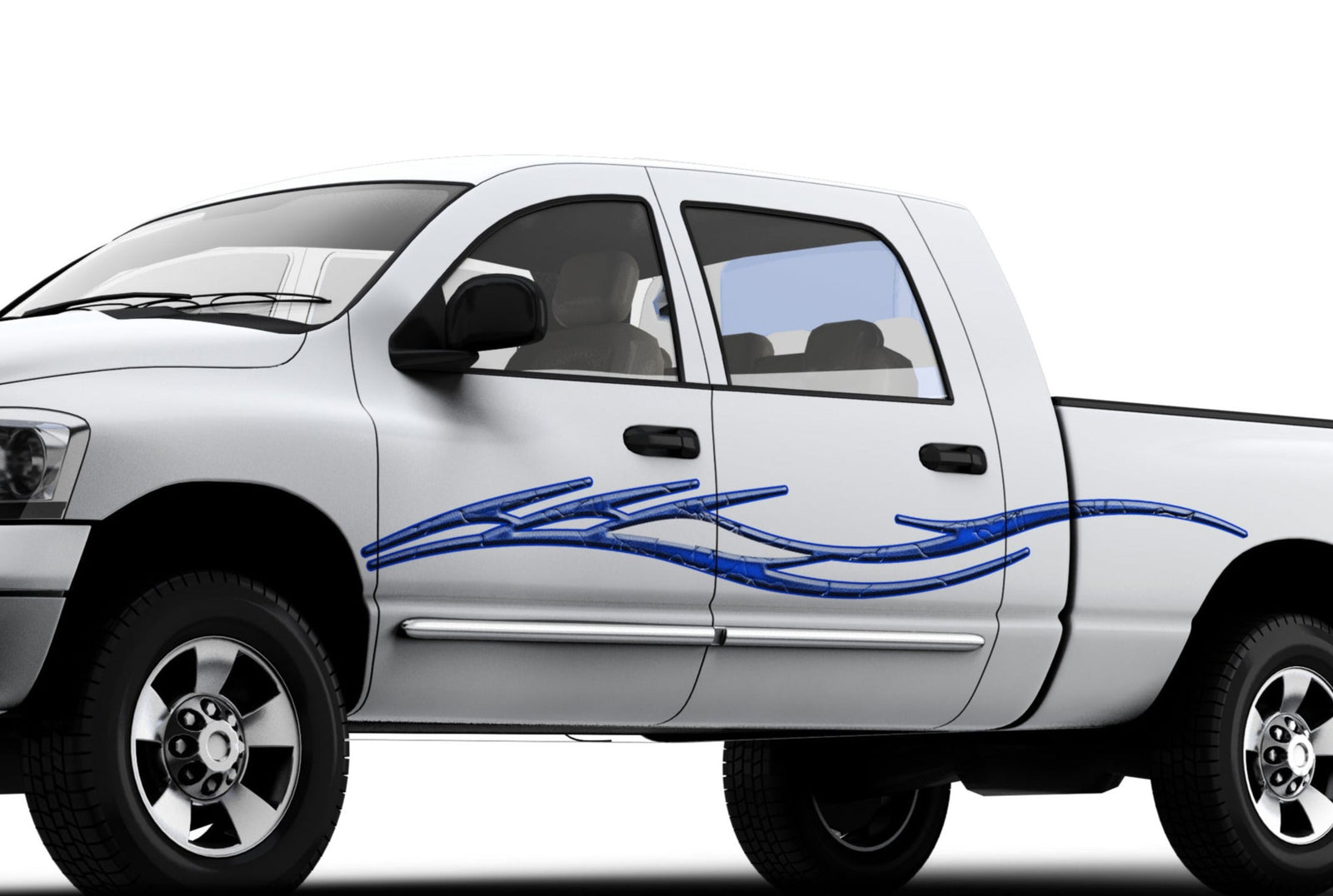 barbwire decal on big white pickup truck